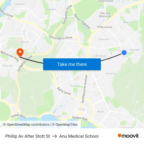 Phillip Av After Stott St to Anu Medical School map