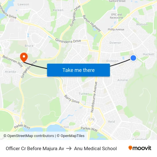 Officer Cr Before Majura Av to Anu Medical School map