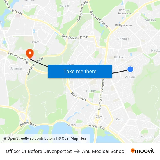 Officer Cr Before Davenport St to Anu Medical School map