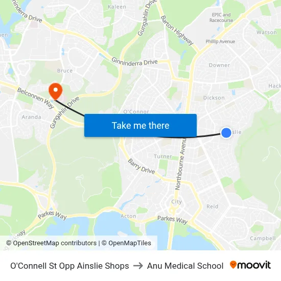 O'Connell St Opp Ainslie Shops to Anu Medical School map