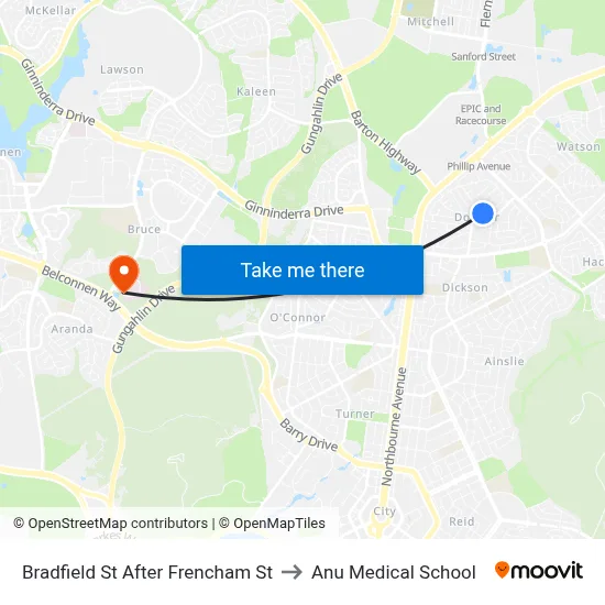 Bradfield St After Frencham St to Anu Medical School map