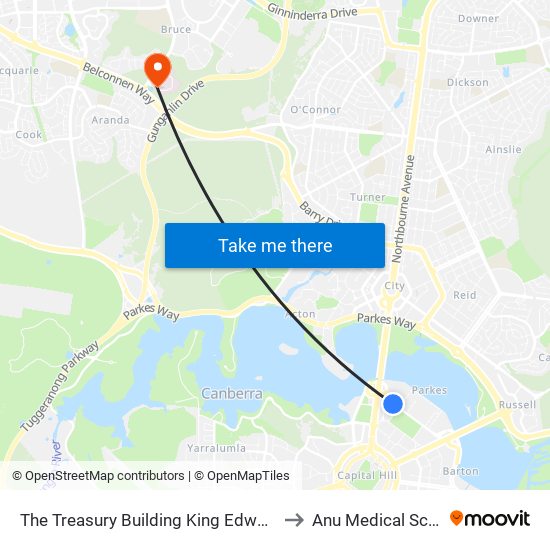 The Treasury Building King Edward Tce to Anu Medical School map