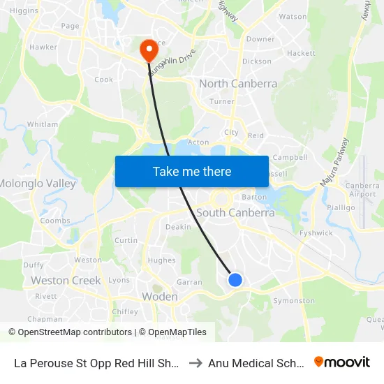 La Perouse St Opp Red Hill Shops to Anu Medical School map