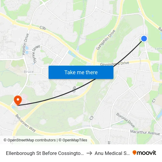 Ellenborough St Before Cossington Smith St to Anu Medical School map