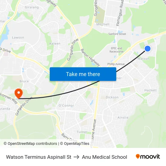 Watson Terminus Aspinall St to Anu Medical School map