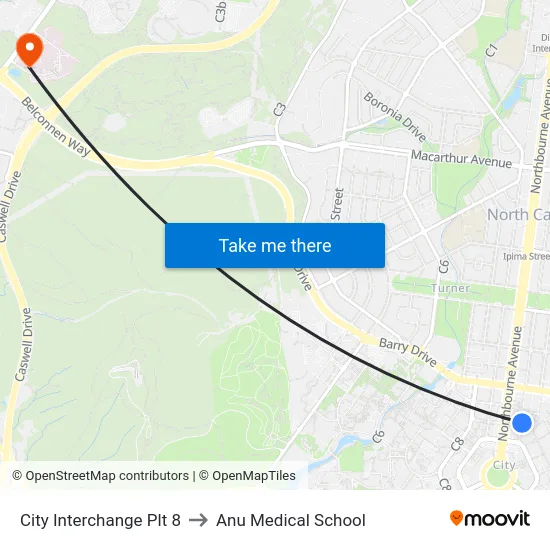 City Interchange Plt 8 to Anu Medical School map