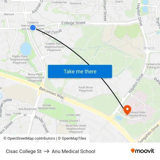 Cisac College St to Anu Medical School map