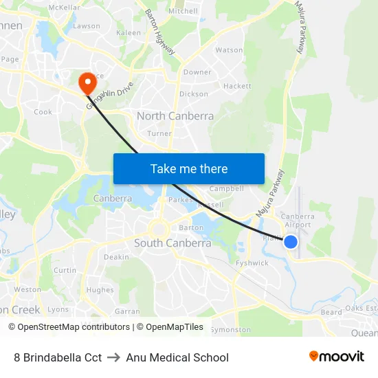 8 Brindabella Cct to Anu Medical School map