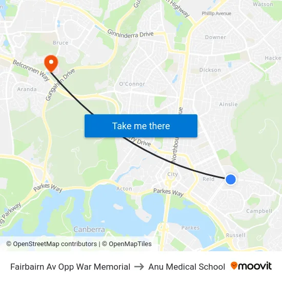 Fairbairn Av Opp War Memorial to Anu Medical School map