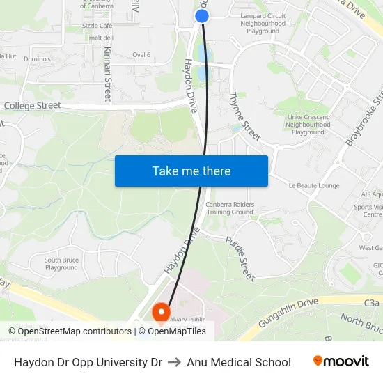 Haydon Dr Opp University Dr to Anu Medical School map