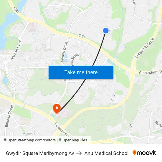 Gwydir Square Maribyrnong Av to Anu Medical School map