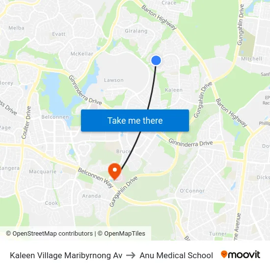 Kaleen Village Maribyrnong Av to Anu Medical School map
