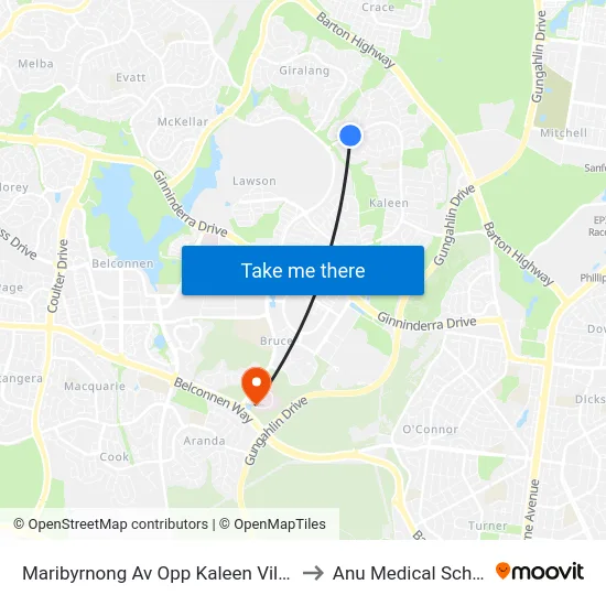 Maribyrnong Av Opp Kaleen Village to Anu Medical School map