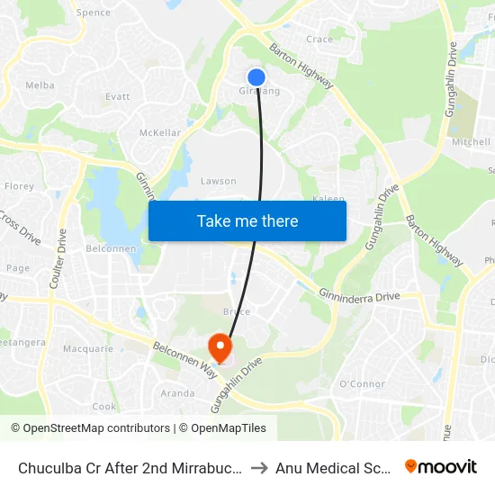Chuculba Cr After 2nd Mirrabucca Cr to Anu Medical School map