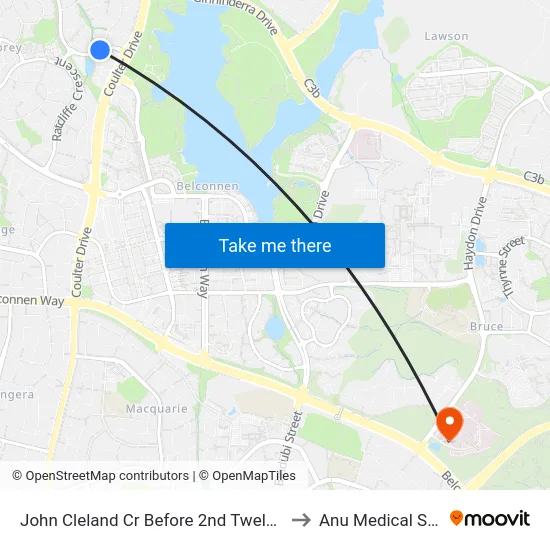 John Cleland Cr Before 2nd Twelvetrees Cr to Anu Medical School map