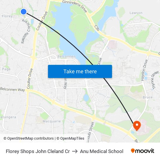 Florey Shops John Cleland Cr to Anu Medical School map