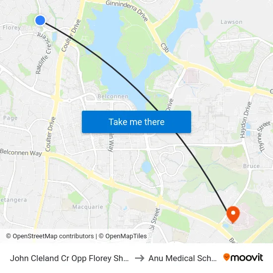 John Cleland Cr Opp Florey Shops to Anu Medical School map