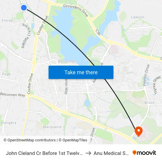 John Cleland Cr Before 1st Twelvetrees Cr to Anu Medical School map