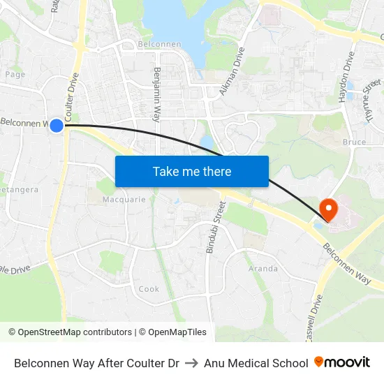 Belconnen Way After Coulter Dr to Anu Medical School map