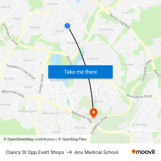 Clancy St Opp Evatt Shops to Anu Medical School map