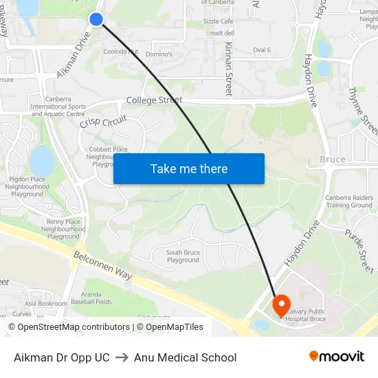 Aikman Dr Opp UC to Anu Medical School map