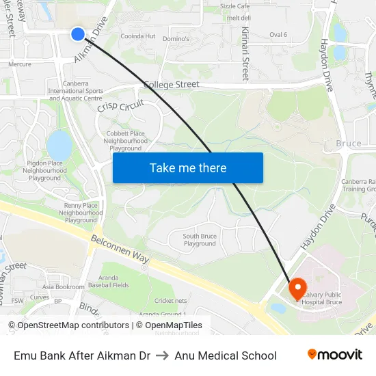 Emu Bank After Aikman Dr to Anu Medical School map