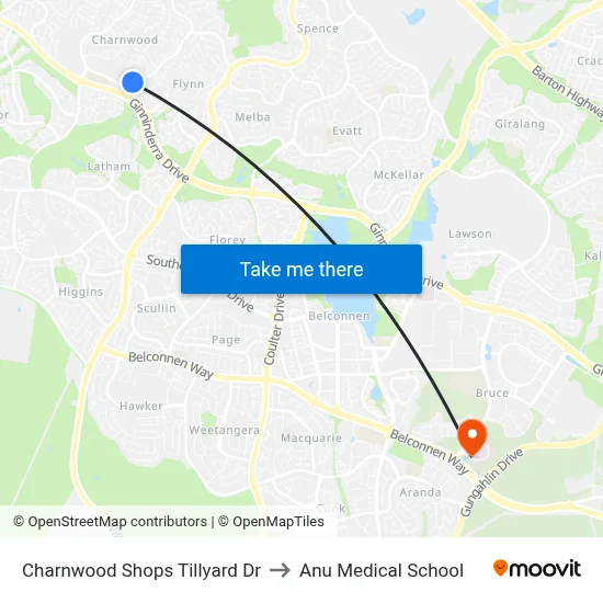 Charnwood Shops Tillyard Dr to Anu Medical School map