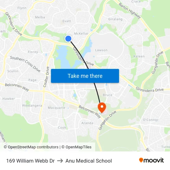 169 William Webb Dr to Anu Medical School map