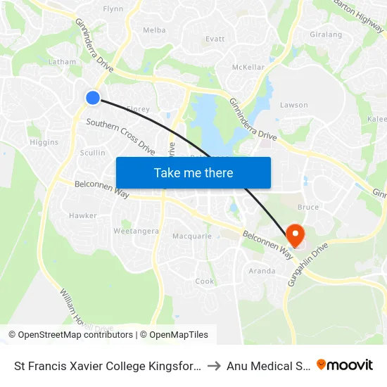 St Francis Xavier College Kingsford Smith Dr to Anu Medical School map