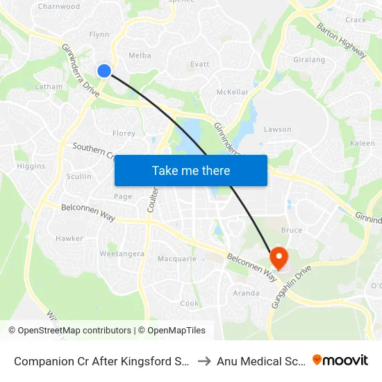 Companion Cr After Kingsford Smith Dr to Anu Medical School map