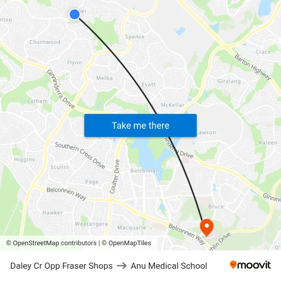 Daley Cr Opp Fraser Shops to Anu Medical School map