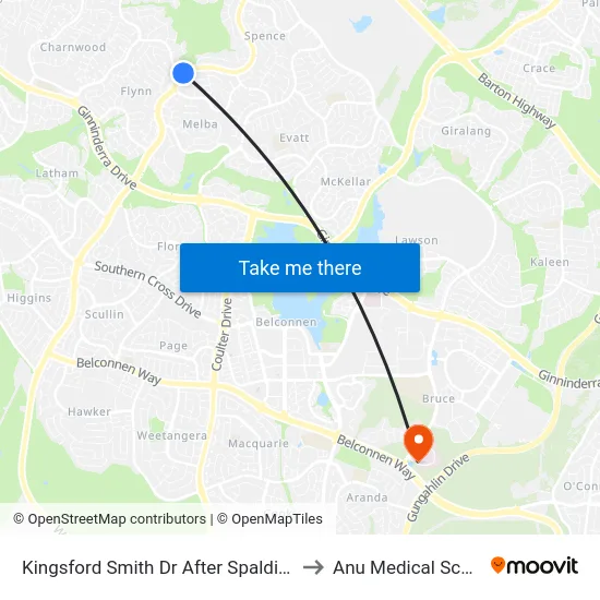 Kingsford Smith Dr After Spalding St to Anu Medical School map