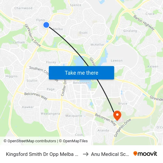 Kingsford Smith Dr Opp Melba Shops to Anu Medical School map