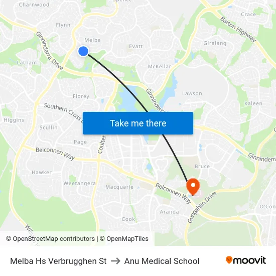 Melba Hs Verbrugghen St to Anu Medical School map