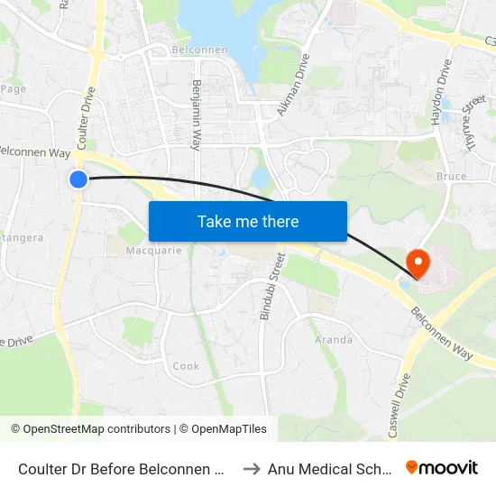Coulter Dr Before Belconnen Way to Anu Medical School map