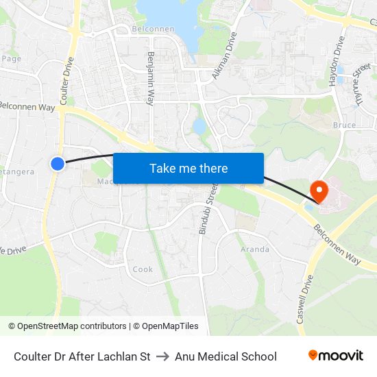 Coulter Dr After Lachlan St to Anu Medical School map