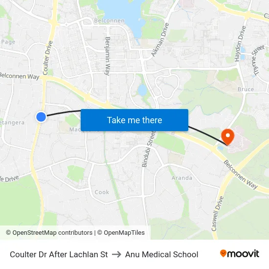 Coulter Dr After Lachlan St to Anu Medical School map