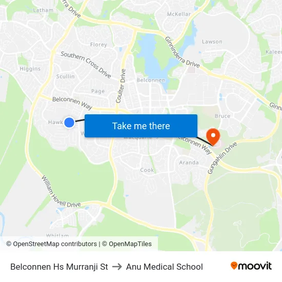 Belconnen Hs Murranji St to Anu Medical School map