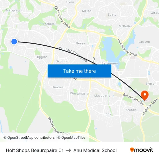 Holt Shops Beaurepaire Cr to Anu Medical School map
