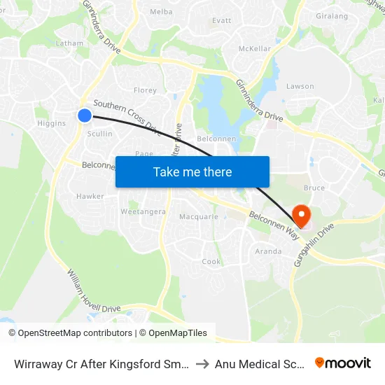 Wirraway Cr After Kingsford Smith Dr to Anu Medical School map