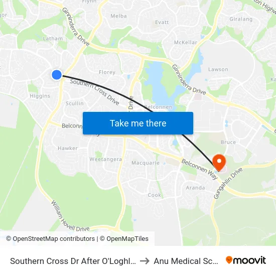Southern Cross Dr After O'Loghlen St to Anu Medical School map