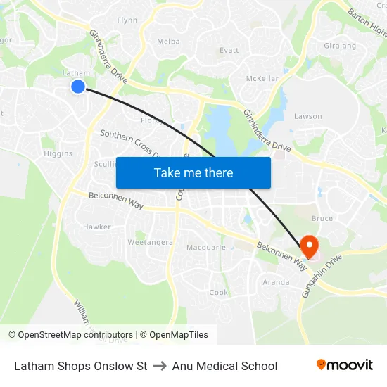 Latham Shops Onslow St to Anu Medical School map