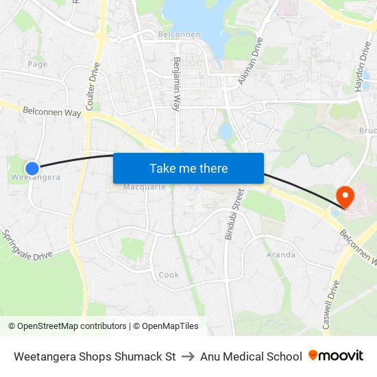 Weetangera Shops Shumack St to Anu Medical School map