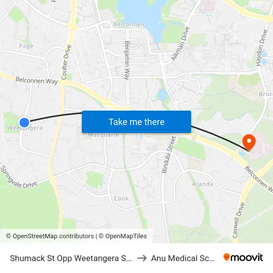 Shumack St Opp Weetangera Shops to Anu Medical School map