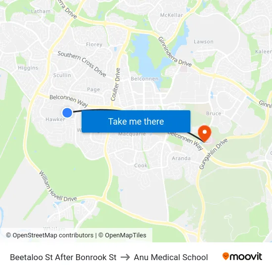 Beetaloo St After Bonrook St to Anu Medical School map