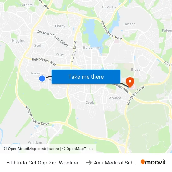 Erldunda Cct Opp 2nd Woolner Cct to Anu Medical School map