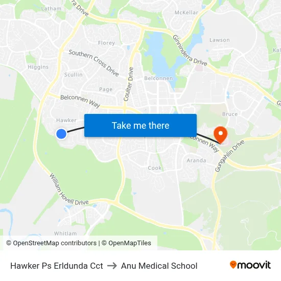 Hawker Ps Erldunda Cct to Anu Medical School map