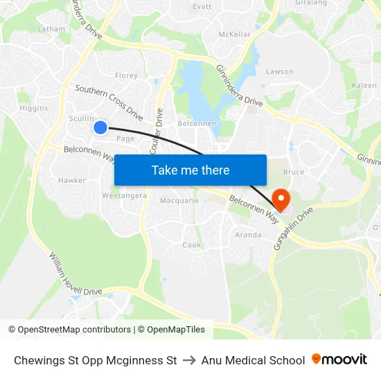 Chewings St Opp Mcginness St to Anu Medical School map