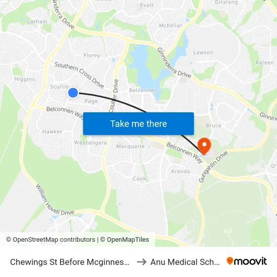 Chewings St Before Mcginness St to Anu Medical School map