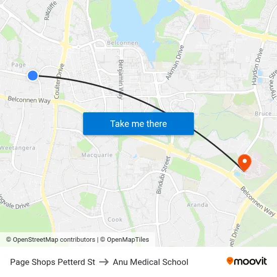 Page Shops Petterd St to Anu Medical School map